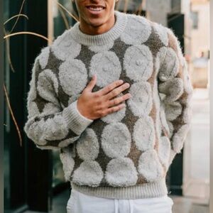 Men's Beige & Light Gray Textured Pattern Sweater